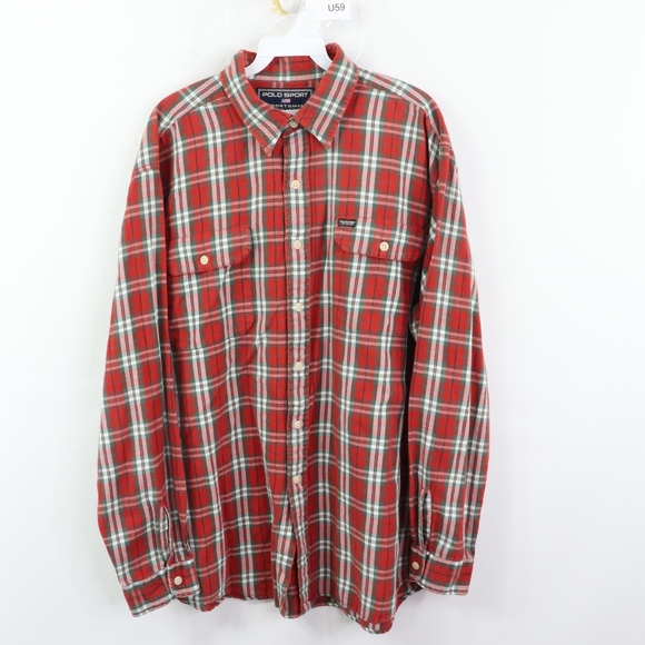 90s Polo Sport Mens Large Plaid Flannel Shirt